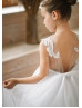 White Lace Tulle Wedding Flower Girl Dress